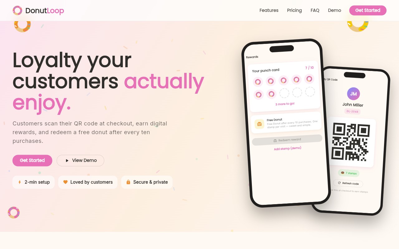 DonutLoop — QR-code loyalty platform for independent donut shops