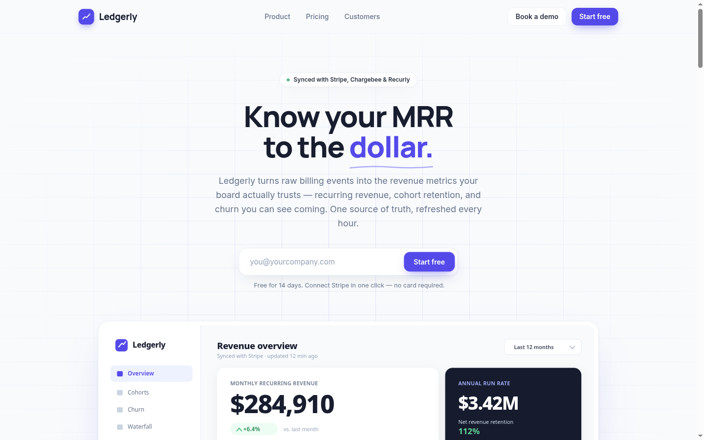 Ledgerly revenue-analytics landing page